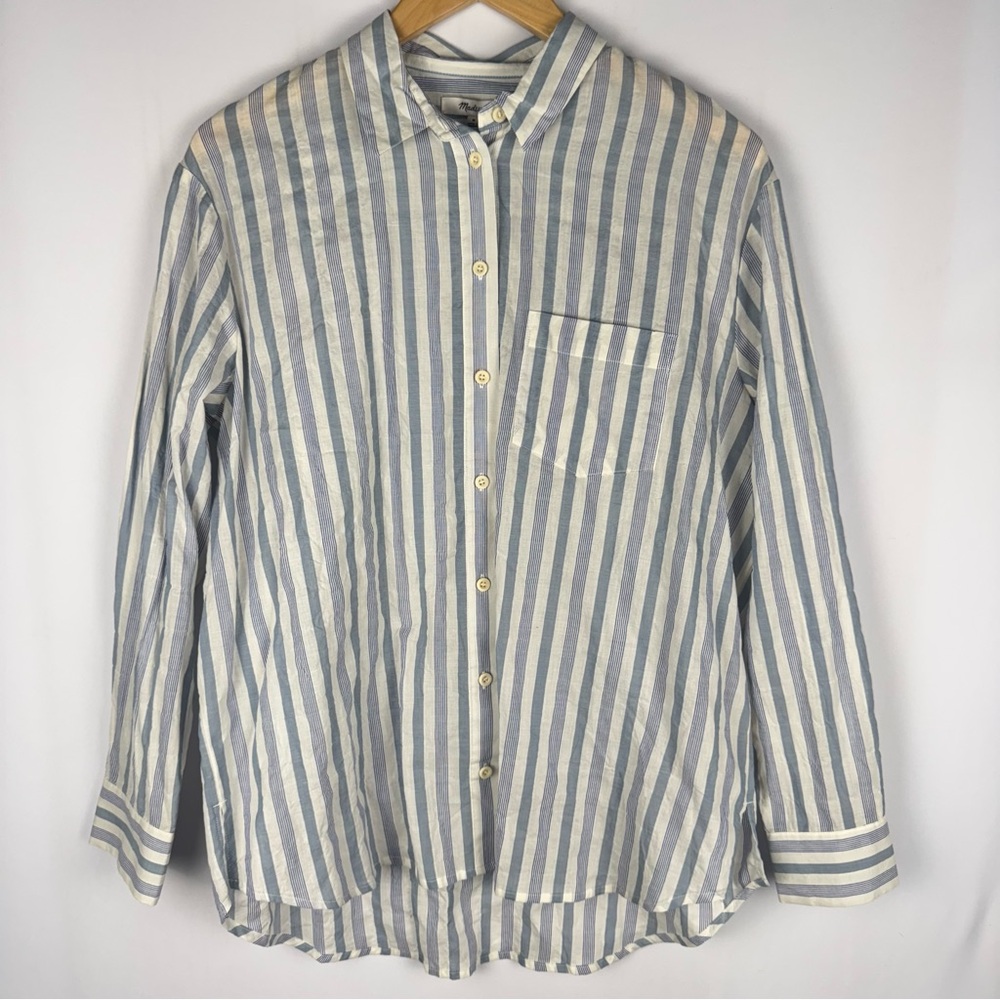 Madewell Oversized Boyfriend Blue Stripe Button-Down Shirt